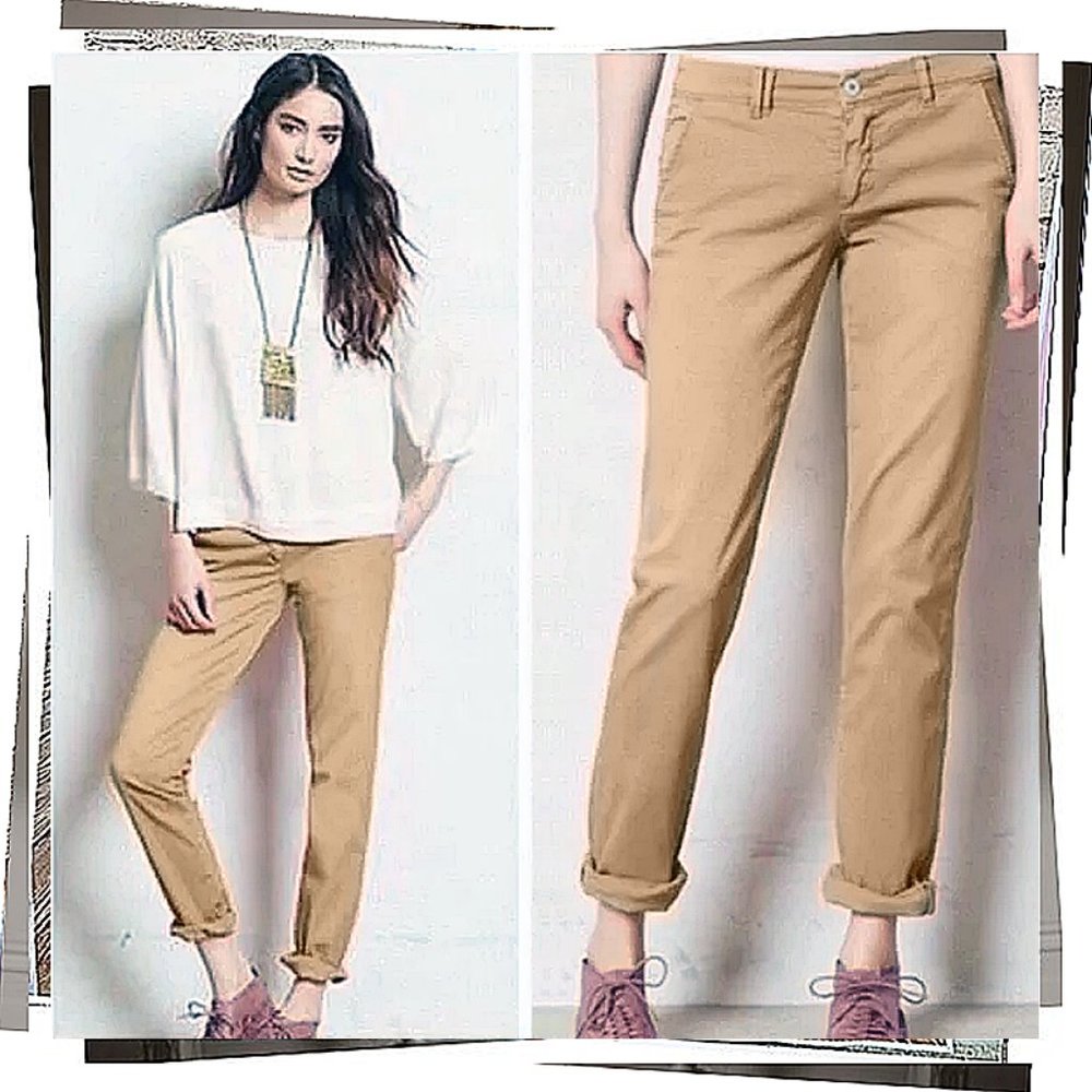 Tan Straight Leg Mid Rise Cotton Chino Pants (25) by Pilcro